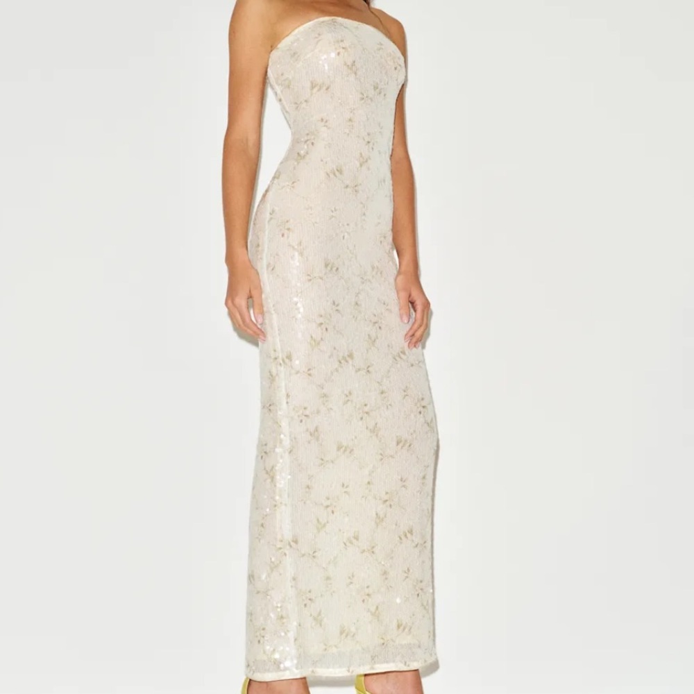NTW Reformation Ellison Knit Sequin Dress in Ivory